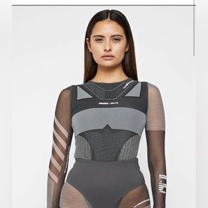 TECHNICAL PRINT MESH BODYSUIT - GREY